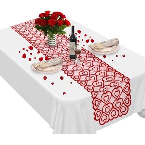 Valentines Table Runner, Red Lace Table Runner, Valentine Heart Lace Table Runner for Wedding Party Anniversary Home Kitchen Dining Table Decoration, Romantic Valentines Day Decorations 13 x 72 Inches
