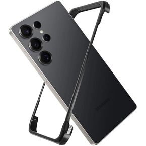 for Samsung Galaxy S25 Ultra Metal Bumper Case Frameless, Slim Fit No Back No Frame Backless Metal Bumper 4 Corners Shockproof Wireless Charging Compatible Heavy Duty Protection (Black)