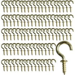 120PCS 1/2 Inch Screw Hooks, Gold Metal Cup Hook for Hanging, Wall Ceiling Hooks, Plant Hooks, Crafts, DIY
