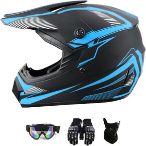Off Road Motorcycle Helmet Dirt Bike Full Face Motocross Helmets for Outdoor Sports Racing Mountain Bike Men Women Off-Road Helmet Gloves Goggles for Adult Youth DOT/FMVSS 218 Approve
