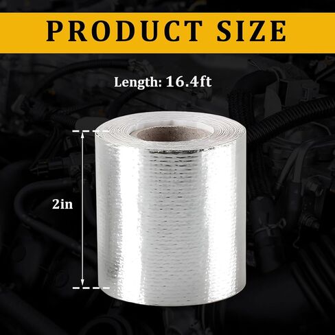 Heat Shield Reflective Tape, 2"×16.4FT Adhesive Backed Heat Barrier Tape Roll, Gold High-Temperature Self Adhesive Reflect Backed Sheet Compatible with Car Intake Pipe Engine Bay in Saudi Arabia