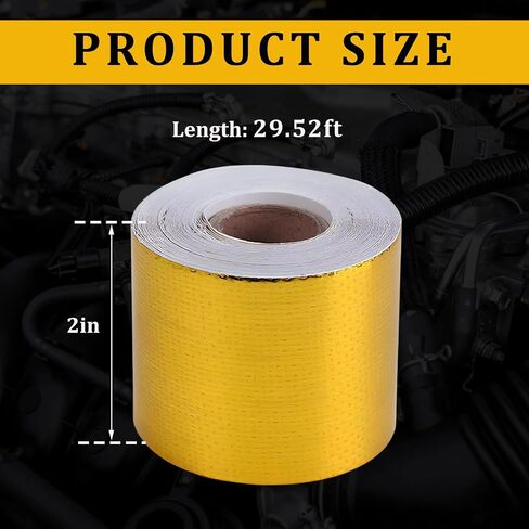 Heat Shield Reflective Tape, 2"×16.4FT Adhesive Backed Heat Barrier Tape Roll, Gold High-Temperature Self Adhesive Reflect Backed Sheet Compatible with Car Intake Pipe Engine Bay in Saudi Arabia