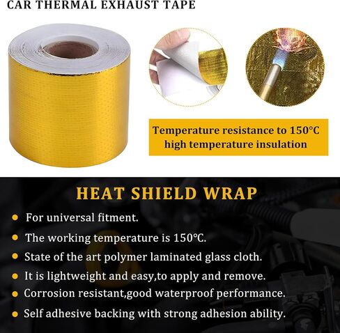 Heat Shield Reflective Tape, 2"×16.4FT Adhesive Backed Heat Barrier Tape Roll, Gold High-Temperature Self Adhesive Reflect Backed Sheet Compatible with Car Intake Pipe Engine Bay in Saudi Arabia