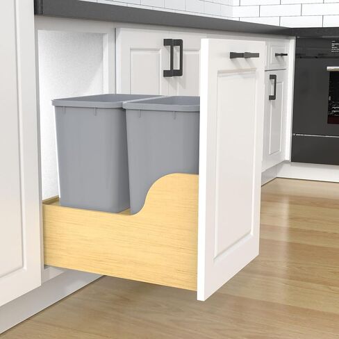 Double Pullout Trash Can for Under Kitchen Cabinets Include Double 35QT Trash Bin, 12 Gallon Garbage Bottom-Mount Recycling Bin Full Extension Slides, Doesn't Include Door Fittings in Saudi Arabia