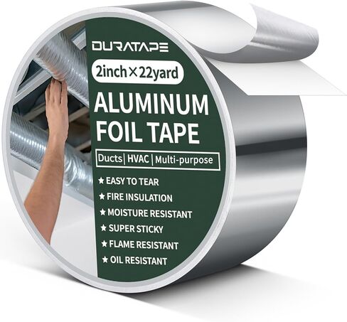 Aluminum Foil Tape, 2 inch x 132 Feet-44YD (3.9 mil), Insulation Adhesive Metal High Temperature Heavy Duty HVAC Tape, Silver for Ductwork, Dryer Vent, HVAC in Saudi Arabia
