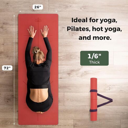 U&M Yoga Mat Non-Slip, Exercise Mat with Carrying Strap for Home Yoga,Pilates & Meditation Stretching, Floor & Fitness Workouts, 72"x26" x1/6" Thick Fitness Mats Non-Slip Natural Rubber Base & PU Top in Saudi Arabia