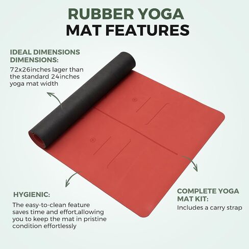 U&M Yoga Mat Non-Slip, Exercise Mat with Carrying Strap for Home Yoga,Pilates & Meditation Stretching, Floor & Fitness Workouts, 72"x26" x1/6" Thick Fitness Mats Non-Slip Natural Rubber Base & PU Top in Saudi Arabia