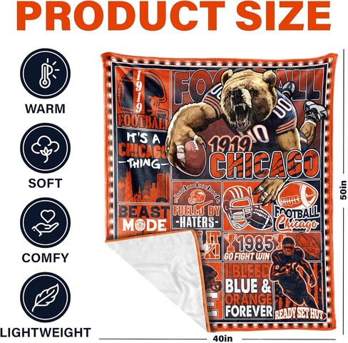 Chicago Gifts for Men Women, Chicago Football Fans Flannel Blanket, Chicago Gifts Ideas for Men Women Boys Kids Throw Blanket 60"x50" in Saudi Arabia