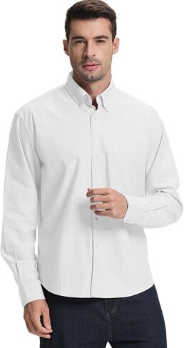 قمصان رجالي بأكمام طويلة وأزرار سفلية، قميص أكسفورد غير مطوي مع جيب in Kuwait