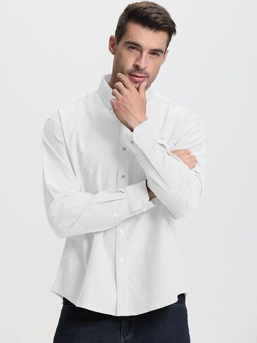 قمصان رجالي بأكمام طويلة وأزرار سفلية، قميص أكسفورد غير مطوي مع جيب in Kuwait