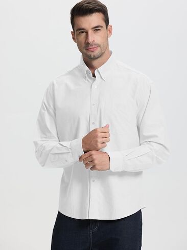 قمصان رجالي بأكمام طويلة وأزرار سفلية، قميص أكسفورد غير مطوي مع جيب in Kuwait