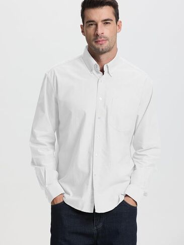 قمصان رجالي بأكمام طويلة وأزرار سفلية، قميص أكسفورد غير مطوي مع جيب in Kuwait