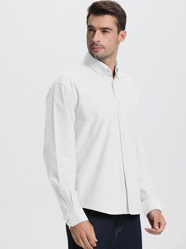 قمصان رجالي بأكمام طويلة وأزرار سفلية، قميص أكسفورد غير مطوي مع جيب in Kuwait