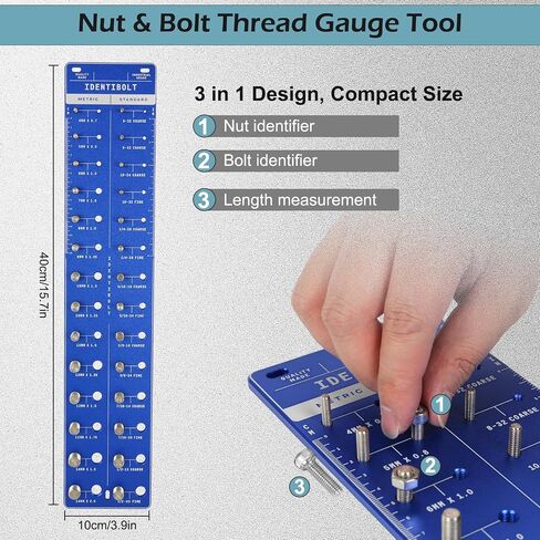 Thread Checker, 28 Nut and Bolt Thread Checker with 14 Standard and 14 Metric Bolt and Nut Identifier Gauge with Inch and Centimeter Ruler (Black) in Saudi Arabia