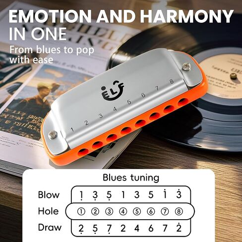 conjurer 8 حفرة البلوز هارمونيكا للأطفال البالغين، C مفتاح هارمونيكا الفم الجهاز للمبتدئين المحترفين، البلوز القيثارة مع حالة رائعة، آلة موسيقية، كهدية، أبيض in Kuwait