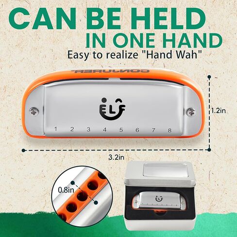 conjurer 8 حفرة البلوز هارمونيكا للأطفال البالغين، C مفتاح هارمونيكا الفم الجهاز للمبتدئين المحترفين، البلوز القيثارة مع حالة رائعة، آلة موسيقية، كهدية، أبيض in Kuwait