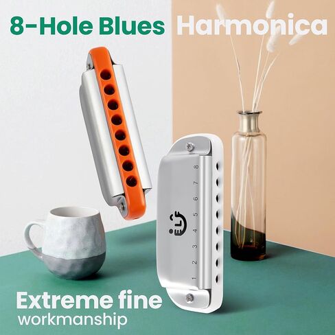 conjurer 8 حفرة البلوز هارمونيكا للأطفال البالغين، C مفتاح هارمونيكا الفم الجهاز للمبتدئين المحترفين، البلوز القيثارة مع حالة رائعة، آلة موسيقية، كهدية، أبيض in Kuwait