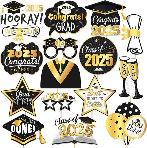 2025 تخرج الدعائم كشك صور ، فئة 2025 ، توفيات زخارف الحفلات الخريجة تشكل علامات للمدرسة الثانوية الكلية ، تهانينا مع البطاقة الكبيرة ، الأزرق الفاتح والذهبي 15 مساءً in Saudi Arabia