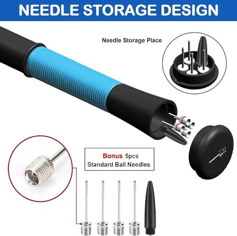 Ball Pump with Needle Storage, Basketball Pump with 5 Needles & Extendable Cable, Soceer Football Ball Pumps, Volleyball Pump, Rugby Ball Inflator - Great for All Balls - Never Lose Pin in Saudi Arabia