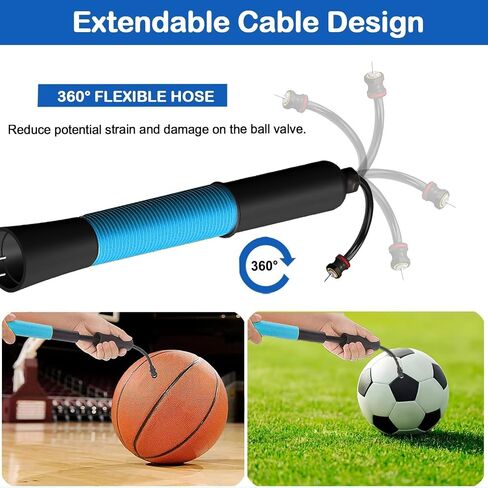 Ball Pump with Needle Storage, Basketball Pump with 5 Needles & Extendable Cable, Soceer Football Ball Pumps, Volleyball Pump, Rugby Ball Inflator - Great for All Balls - Never Lose Pin in Saudi Arabia