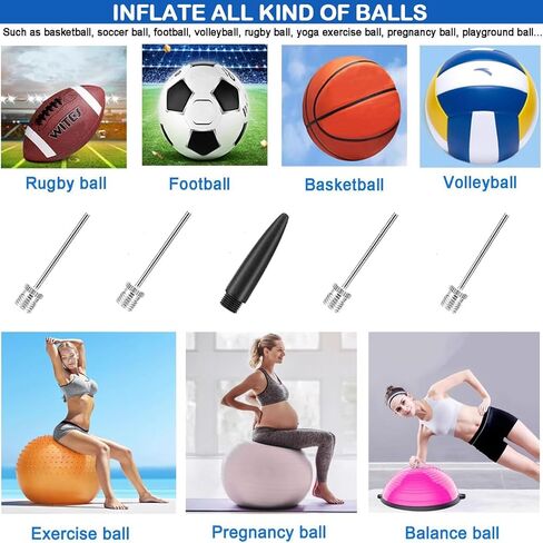 Ball Pump with Needle Storage, Basketball Pump with 5 Needles & Extendable Cable, Soceer Football Ball Pumps, Volleyball Pump, Rugby Ball Inflator - Great for All Balls - Never Lose Pin in Saudi Arabia