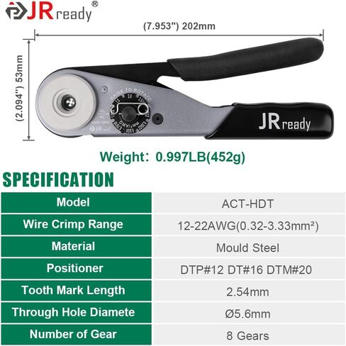 ST2163 Deutsch Crimp Kit，ACT-HDT Solid Contacts Crimp Tool with 3 Positioners and G454 Gauge for Deutsch Size 12 16 20 Turned Pin and Socket Terminals Work with Deutsch DT DTM DTP Series Connectors in Kuwait