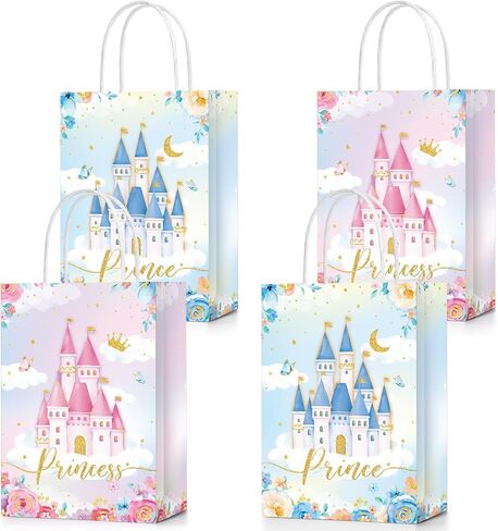 24 Pcs Princess Prince Party Favor Bags Prince Princess Castle Party Bags Princess Treat Bags with Handles Candy Goodie Bags for Gender Reveal Party Baby Shower Wedding Supplies (Princess and Prince) in Saudi Arabia