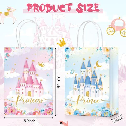 24 Pcs Princess Prince Party Favor Bags Prince Princess Castle Party Bags Princess Treat Bags with Handles Candy Goodie Bags for Gender Reveal Party Baby Shower Wedding Supplies (Princess and Prince) in Saudi Arabia
