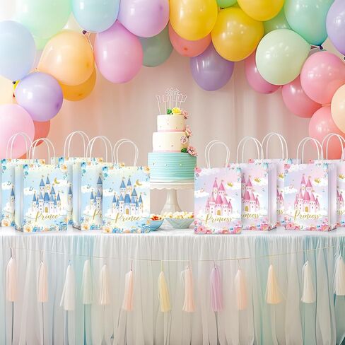 24 Pcs Princess Prince Party Favor Bags Prince Princess Castle Party Bags Princess Treat Bags with Handles Candy Goodie Bags for Gender Reveal Party Baby Shower Wedding Supplies (Princess and Prince) in Saudi Arabia
