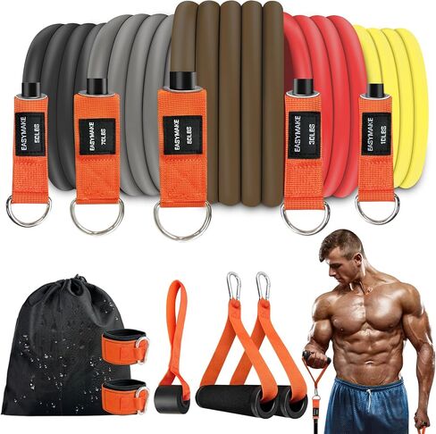 Resistance Bands,Heavy Exercise Bands with Handles, Door Anchor, Legs Ankle Straps, 300/240/360LBS Workout Bands for Men and Women Fitness, Heavy Resistance Training, Home Workout Set in Saudi Arabia