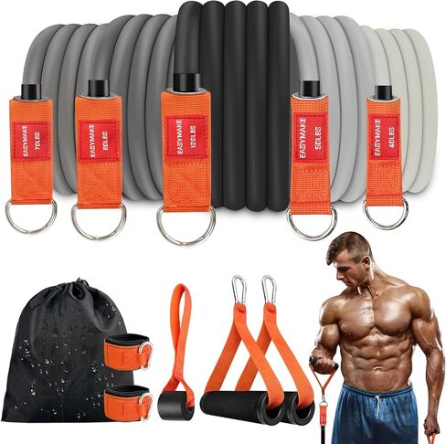 Resistance Bands,Heavy Exercise Bands with Handles, Door Anchor, Legs Ankle Straps, 300/240/360LBS Workout Bands for Men and Women Fitness, Heavy Resistance Training, Home Workout Set in Saudi Arabia