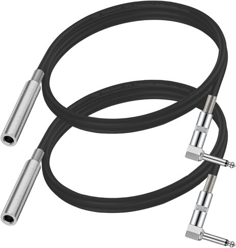 2-Pack 6.35mm Right Angle TS Male to 6.35mm Female Adapter Cable, 1.6 Foot, Black, 1/4 TS Male to 1/4 Female, Connector for Bottom Plug Guitar/V-Shape Guitar/Front Facing Jack Guitar Extension Cord in Saudi Arabia
