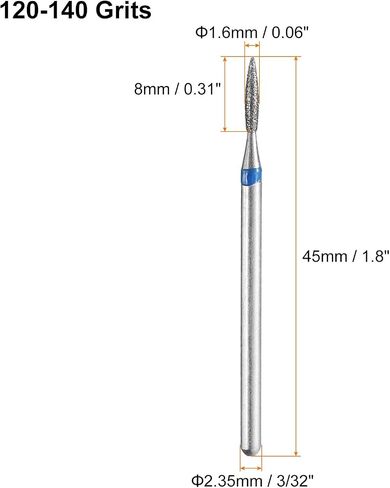 HARFINGTON 8pcs 120-140 Grits Diamond Grinding Bit 2.1mm Oval Head 2.35mm Shank 8mm Length Stone Sanding Drill Bits Rotary Tool for Ceramic Glass Nails Grinding Polishing in Saudi Arabia