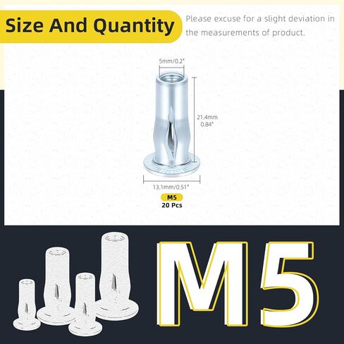 15Pcs M8 Multi-Grip Rivet Nuts, Zinc-Plated Pre-Bulbed Shank Flat Head Threaded Insert Nut, Carbon Steel Rivet Nuts for Construction Industrial in Kuwait