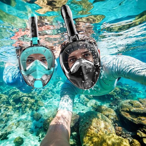 Full Face Snorkel Mask for Adults Teen, Snorkeling Gear with Detachable Camera Mount,Panoramic 180° View, Anti-Fog Anti-Leak Snorkling Set for Man and Women (Black Green) in Saudi Arabia