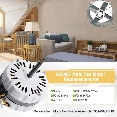 Hiorucet 35407 Vent Attic Fan Motor Replacement for 35407, F0812B3146, F0816B4732, 4310655, Vent Fan Motor Replacement for 3C246A, 4CH65, Attic Vent Fan Motor CW Rotation, 120V, 1550RPM in Saudi Arabia