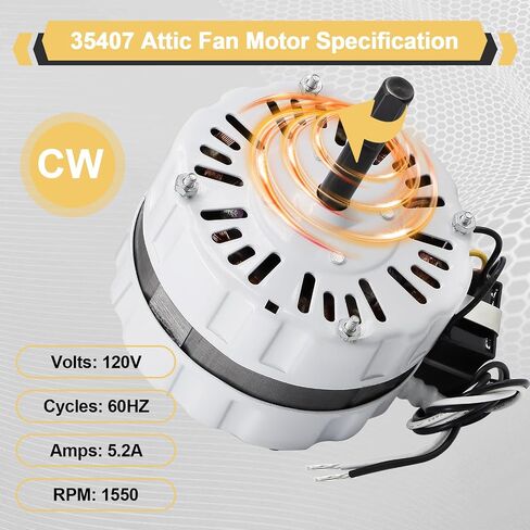 Hiorucet 35407 Vent Attic Fan Motor Replacement for 35407, F0812B3146, F0816B4732, 4310655, Vent Fan Motor Replacement for 3C246A, 4CH65, Attic Vent Fan Motor CW Rotation, 120V, 1550RPM in Saudi Arabia