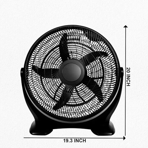 HealSmart 20 Inch 3-Speed Plastic Floor Fans Quiet for Home Commercial, Residential, and Greenhouse Use, Outdoor/Indoor, Black in Saudi Arabia