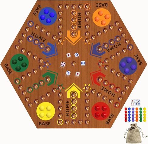 Wooden Board Game, Aggravation Board Game Original Marble Game Double Sided Painted 2 to 6 Player Fast Track Board Game Wooden with 6 Colors 24 Marbles 6 Dice for Adults Kids Family(15 INCH) in Kuwait