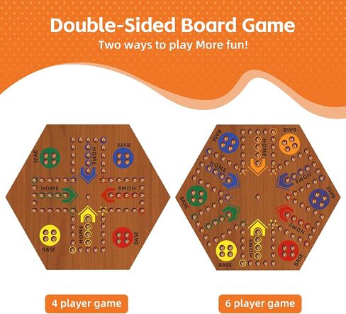 Wooden Board Game, Aggravation Board Game Original Marble Game Double Sided Painted 2 to 6 Player Fast Track Board Game Wooden with 6 Colors 24 Marbles 6 Dice for Adults Kids Family(15 INCH) in Kuwait