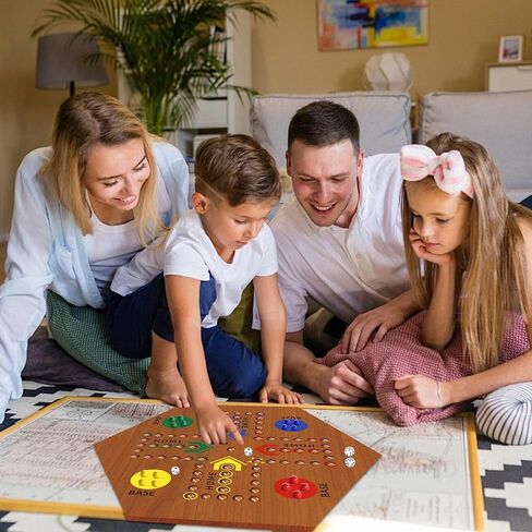 Wooden Board Game, Aggravation Board Game Original Marble Game Double Sided Painted 2 to 6 Player Fast Track Board Game Wooden with 6 Colors 24 Marbles 6 Dice for Adults Kids Family(15 INCH) in Kuwait