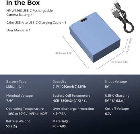 SmallRig NP-W126S Battery 1050mAh USB-C Camera Battery for Fujifilm X100 IV, X-S10, X-T100, 2.5H Full Charge, for Fujifilm X-T50, X100V, X-T10, X-T20, X-T30, X-T30 II, X-T200, X-H1, X-Pro1, X-T2, X-T3 in Saudi Arabia