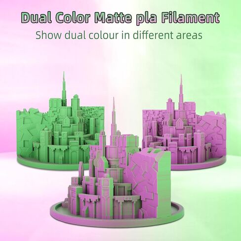 Dual Color Matte PLA 3D Printer Filament Matte pla Filament 1.75mm 2 in 1 Coextrusion 1KG Spool (2.2lbs) Multicolor PLA with Smooth Matte Finish for FDM 3D Printers-Green Purple in Kuwait