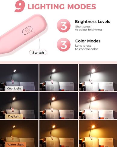 Monotremp Book Lights for Reading at Night in Bed, 80 Hours Runtime Rechargeable Reading Lights for Books in Bed, 3 Brightness Levels × 3 Color Temperatures, 1.3 oz Lightweight in Saudi Arabia