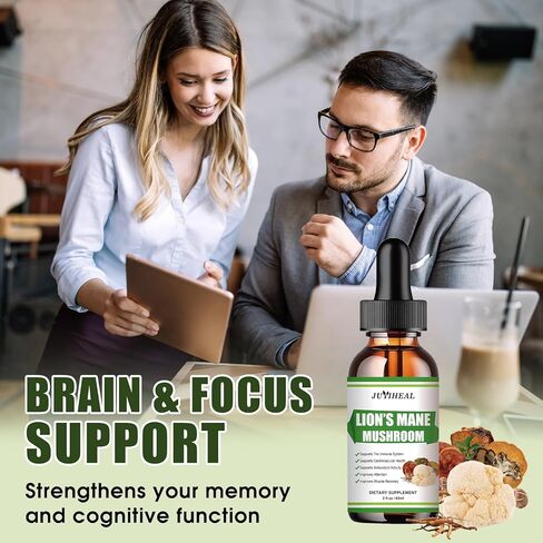 سائل عرف الأسود، مكمل فطر عرف الأسود العضوي، 8 مجمع فطر - نباتي، صبغة عرف الأسد للتركيز العقلي والوضوح ودعم المناعة - 4 أونصة سائلة in Kuwait