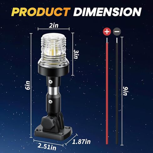 12" Boat Stern Lights LED Anchor Light Waterproof IP67 White Fold Down Marine Navigation Lights for Fishing Boat, Jon Boat and Bass Boat (12-24V) in Saudi Arabia