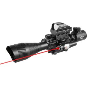 PINTY Rifle Scope Red Dot Laser Combo 4-12x50 Illuminated Optics with 4 Reticle Red Green Reflex Sight, Green Dot Laser Sight