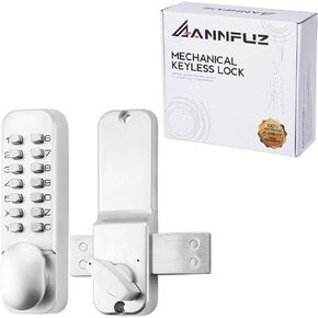Mechanical Keyless Door Lock with Handle, Keypad Front Door Lever Set with Bolt, Code Door Locks with Keypad,Gate Lock for Warehouse,Single-Side, No Electronic (Pearl Chrome)