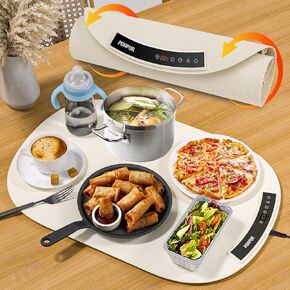 Warming Mat for Food - PONPUR Silicone Food Warmer Electric Warming Tray for Buffets Party, Countertop Heating Mat, 1 2 4H Power Off, 7 Adjustable Temperature, Foldable Hot Plate for Family Meals
