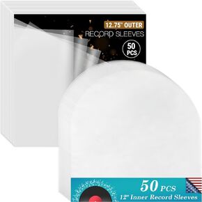 KTRIO 50 Pcs Vinyl Record Inner Sleeves, 33RPM 12" Album Covers, Anti Static Round Bottom LP Inner Sleeves for Vinyl Records